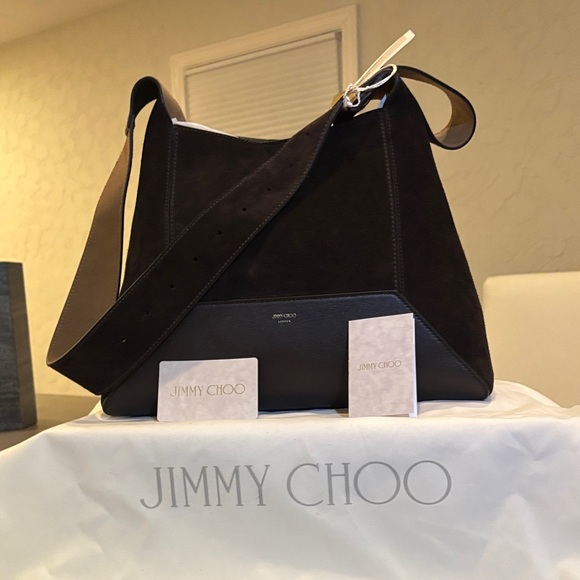 Jimmy Choo diomand medium suede hobo bag chocolate brown.